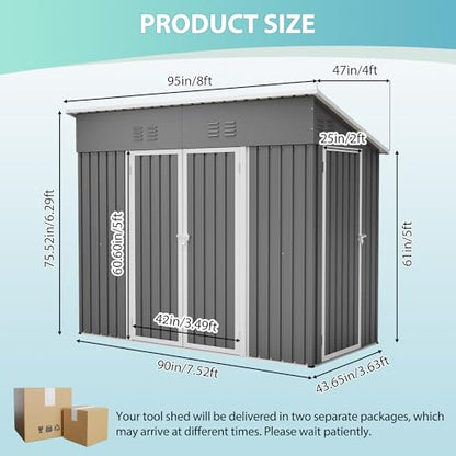4' x 8' Metal Shed with Two Doors