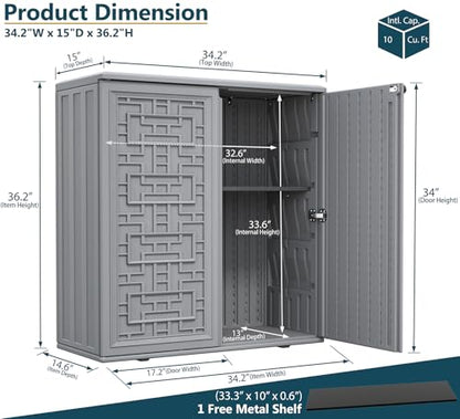Indoor Outdoor Storage Cabinet with Doors and Shelf