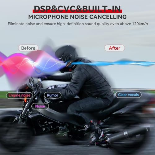 Motorcycle Helmet Bluetooth Headset Intercom Communication Systems Dual Chip V5.4 (2 Count)