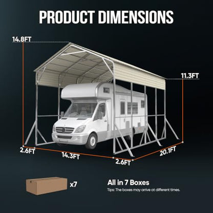 14x20x15 FT RV Metal Carport
