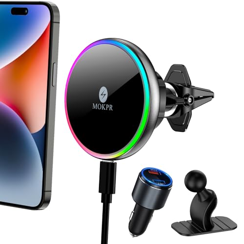 for Magsafe Car Mount Charger 15W LED RGB Car Phone Holder for Dash Vent