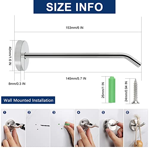 Coat Hooks Wall Mount Hooks for Hanging Hat Hurse Robe (6 Count)