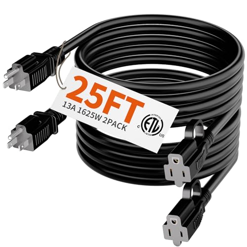 2 Pack Indoor Outdoor Black Extension Cord 25 FT 16 (2 Count)