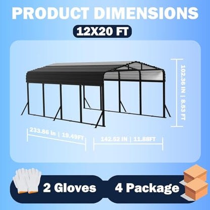12X20 FT Metal Carport with Reinforced Galvanized Roof