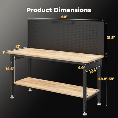 60" Work Bench with Storage & Pegboard