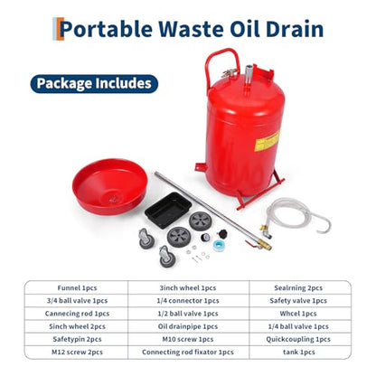 20 Gallon Waste Oil Drain Tank Portable Air Operated Oil Drainer with Adjustable Funnel Height 38