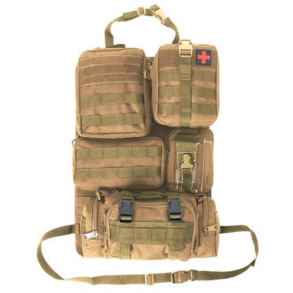 Universal Tactical Seat Back Organizer Vehicle Molle Panel Organizer Storage Bag with 5 Detachable Molle Pouch for All Vehicel Such as Jeep