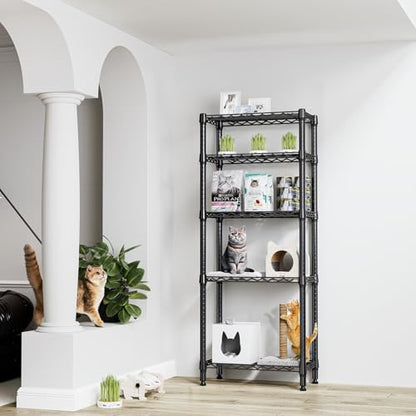 1250 lbs 5 Tier Shelf Metal Storage Shelves Wire Rack Closet Organizers for Garage Kitchen Bathroom Laundry Black 11.8" D x 23.6" W x 59.5" H (5 Count)