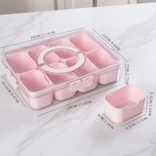 Divided Snack Serving Tray with Lid and Handle Travel Snackle Charcuterie Container Portable Storage Organizer for Candy