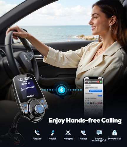 1.8" Color Screen 48W Bluetooth 5.4 Car Adapter FM Transmitter