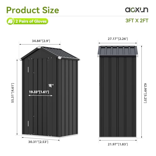 Vertical Outdoor Storage Cabinet 2.5’x2’ with Floor & Shelves Black