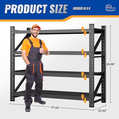 48" W Storage Shelves 3000lbs Garage Metal Shelving Heavy Duty Garage Shelves Adjustable Storage Shelves for Industrial