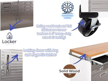 Heavy Duty 8 Piece Steel Garage Cabinet Storage Set with Rolling Workbench