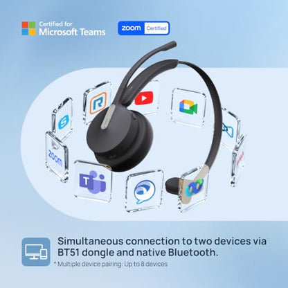 BH70 Mono Bluetooth Teams Headset with AI Mic for Work from Home PC