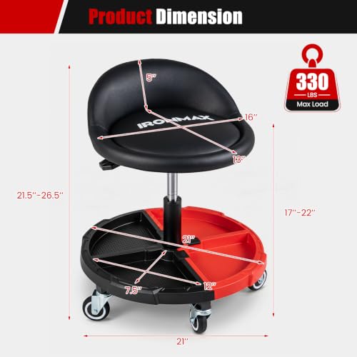 360° Rolling Mechanic Stool with Tool Storage Tray