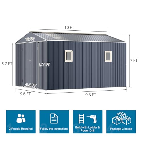 10x10 FT Metal Outdoor Storage Shed