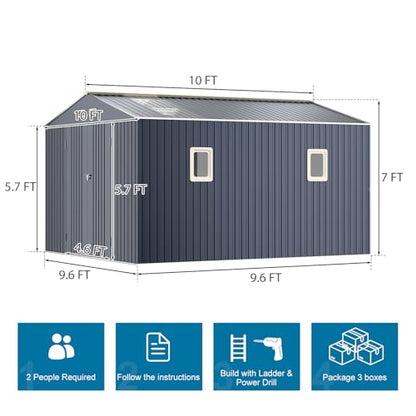 10x10 FT Metal Outdoor Storage Shed