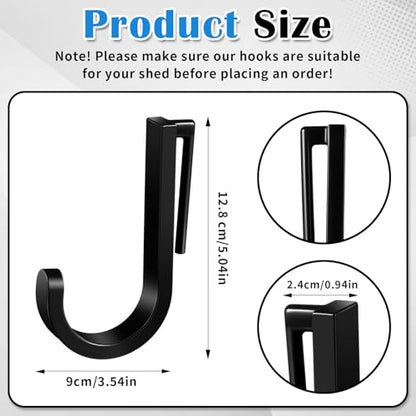 4 Pcs J Tool Hooks Plastic Multi Purpose Shed Accessories for Wall Black Shed Hanger Storage for Garage Hanging Shovel Rake Sports Equipment (4 Count)