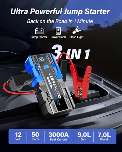 3000A Jump Starter 12V Battery Charger Jump Pack for 9L Gas & 7L Diese