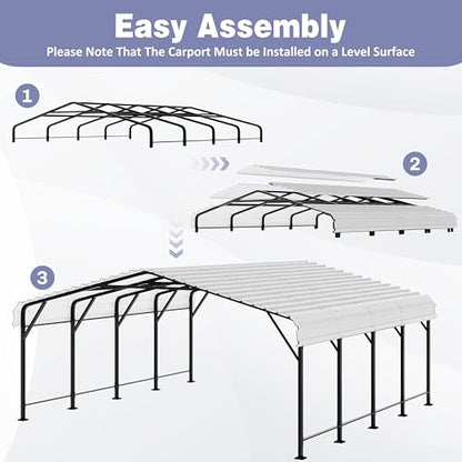 JY QAQA 20 x 20 FT Metal Carport Kits with Galvanized Steel Roof