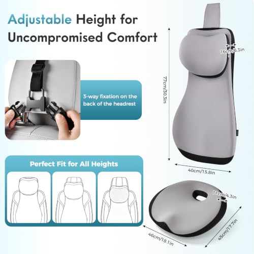 Memory Foam Car Seat Cushion and Lumbar Support Headrest Pillow
