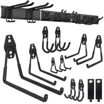 Garden Tool Organizer 48 inches with 18 Garage Wall Hooks in 9 Types (70.4 Ounce)