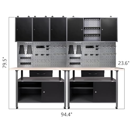 Garage Tool Storage Cabinet Workbench Desk with Wood Top