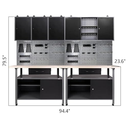 Garage Tool Storage Cabinet Workbench Desk with Wood Top