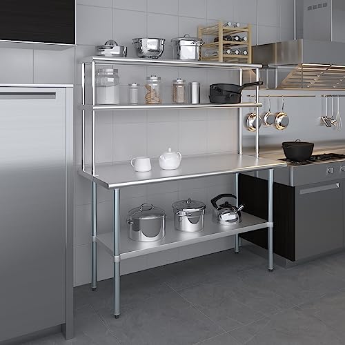 Stainless Steel Work Table Double Tier Overshelf