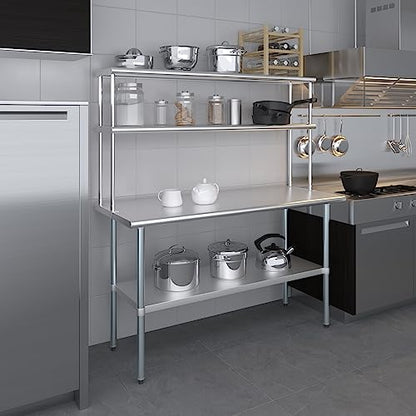 Stainless Steel Work Table Double Tier Overshelf