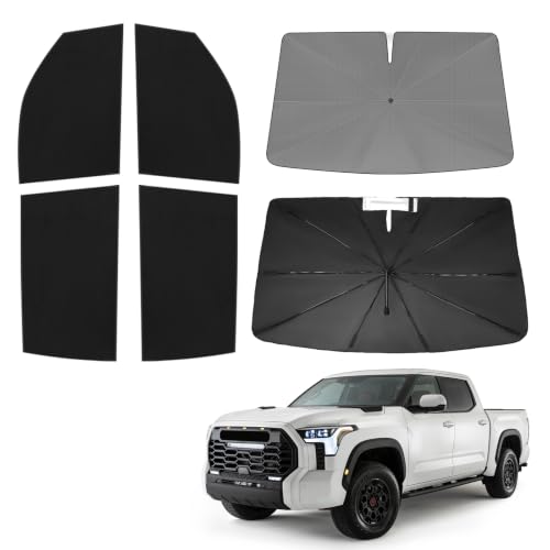 Windshield Sun Shade Umbrella for Toyota Tundra 2022 2023 2024 2025 2026 Rear Window Shades 100% UV Protection and Blackout Privacy 5PCS Car Window Covers Accessories (5 Count)