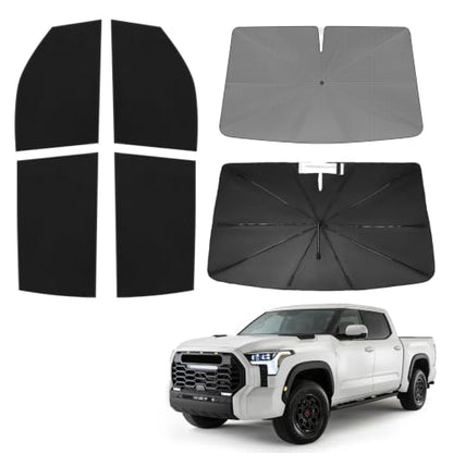 Windshield Sun Shade Umbrella for Toyota Tundra 2022 2023 2024 2025 2026 Rear Window Shades 100% UV Protection and Blackout Privacy 5PCS Car Window Covers Accessories (5 Count)
