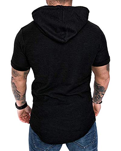 Mens Fashion Hoodies Sport Pullover Solid Color Shirt Workout Lightweight Tops Black Large