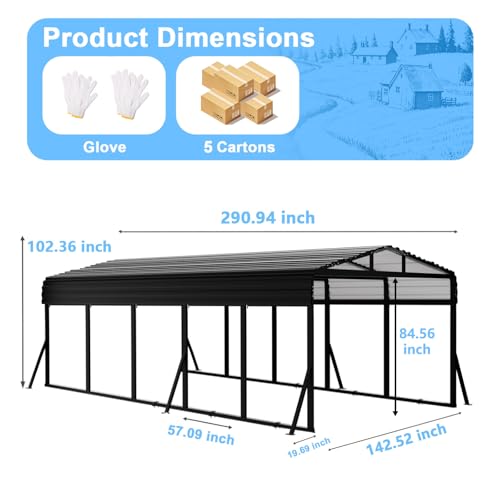 12x25FT Heavy Duty Metal Carport (693.09 Sq Ft)
