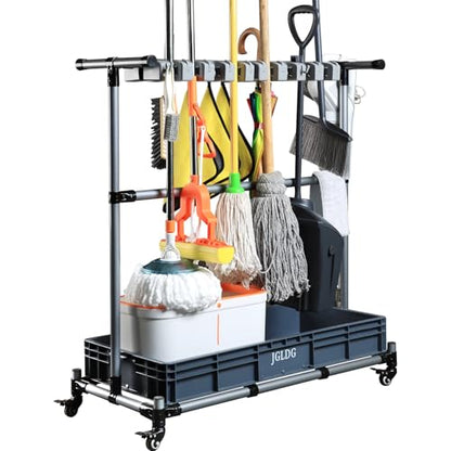 Mop and Broom Holder with Wheels