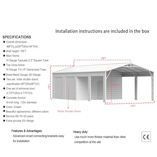 23FT x 46FT Metal Carport