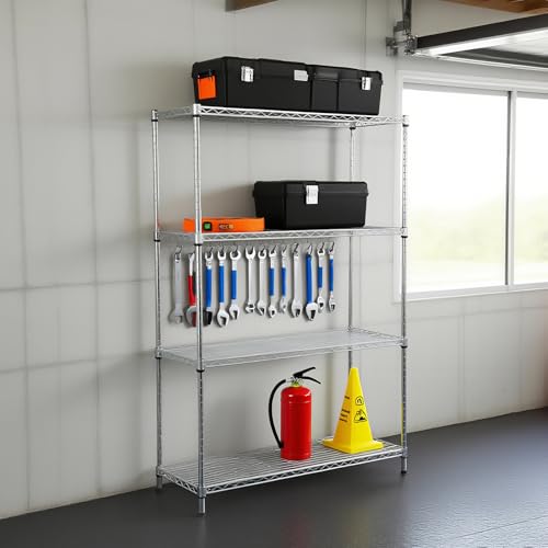 Heavy Duty 4 Tiers Chrome Steel Wire Shelving NSF Certified. Adjustable Storage Rack for Kitchen