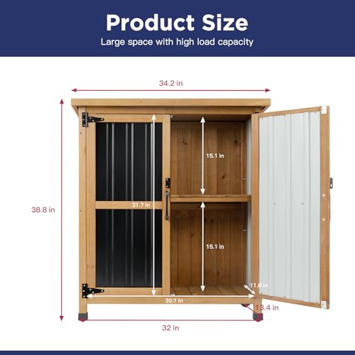 Wood & Metal Outdoor Storage Cabinet with Waterproof Roof