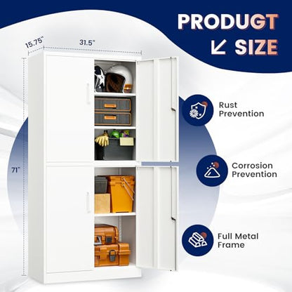 Metal Storage Locking Cabinet with 4 Doors and 2 Adjustable Shelves