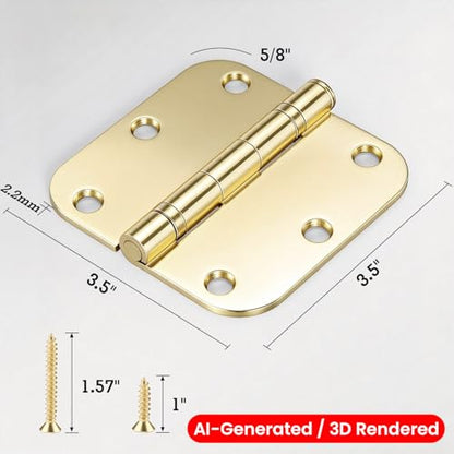 Rounded Door Hinges Polished Brass 3.5 Inch 5 (3 Count)