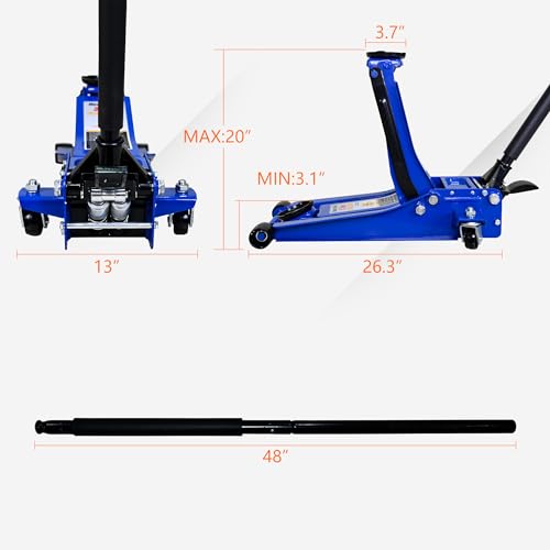 6600lbs 3Ton Low Profile Floor Jack with Foot Pedal Dual Piston Hydraulic