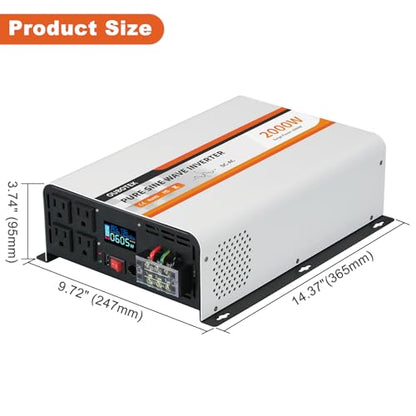 2000W Pure Sine Wave Inverter 24V DC to 120V AC Converter
