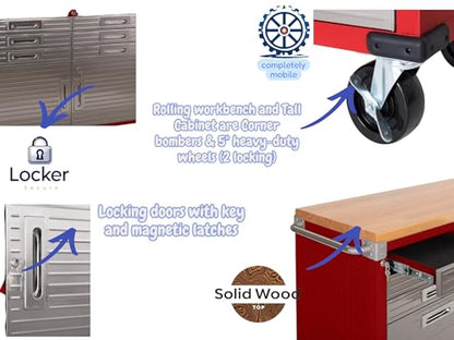 Heavy Duty 8 Piece Steel Garage Cabinet Storage Set with Rolling Workbench