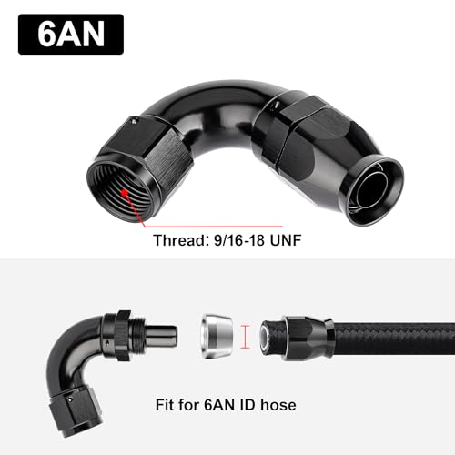 6AN 120 Degree PTFE One Piece Full Flow End Hose Fitting Aluminum Black