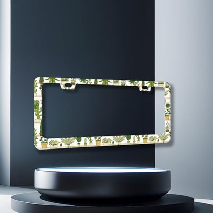 Cute Cactus Stainless Steel Tropical License Plate Frame 12.2 x 6.2 Inch