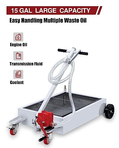 15 Gallon Oil Drain Pan with Hand Pump & 8 Ft Hose