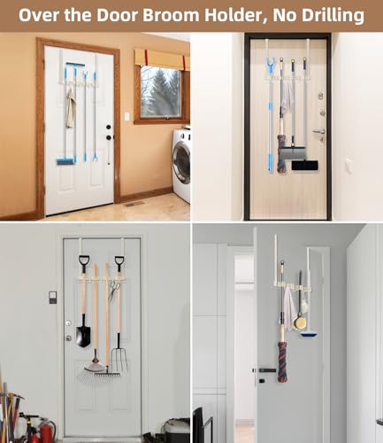 Broom Holder Over The Door with Hooks