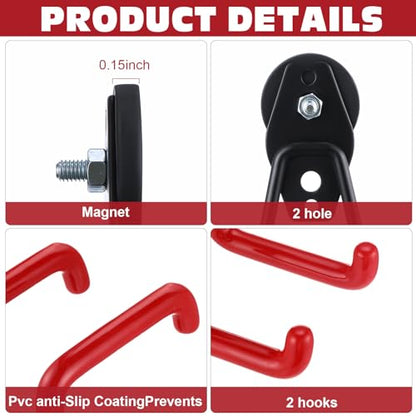 6 Pcs Large Magnetic Hooks Heavy Duty Garage Magnet Hooks Strong Storage Utility Magnetic Hangers with Anti Slip Rubber Coating for Indoor and Outdoor Hanging