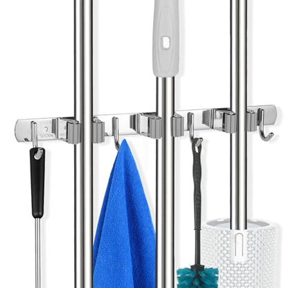 3 Racks and 4 Hooks Mop and Broom Holder Wall Mount