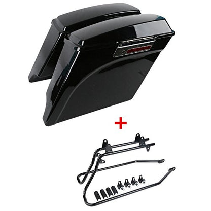 Motorcycle 5" Stretched Saddlebags with Black Conversion Brackets Fit For Harley Softail Deluxe Heritage Softail 1984 (2 Count)